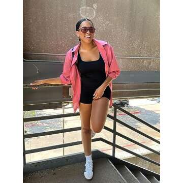 FITTIN Jumpsuit for Women - Women's Square Neck One Piece Jumpsuit Tummy Control Bodycon Shorts Rompers for Yoga Workout