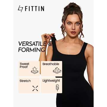 FITTIN Jumpsuit for Women - Women's Square Neck One Piece Jumpsuit Tummy Control Bodycon Shorts Rompers for Yoga Workout