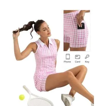 FKEEP Women's Golf Tennis Dress Sport Activewear Zipper V-Neck with Shorts and Pocket Workout Athletic (Red Plaid, L)