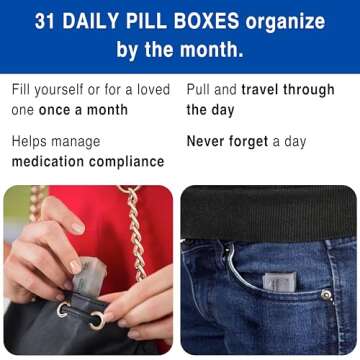 Medcenter FSA HSA Eligible Monthly Pill Box Organizer, 4 Times a Day, Large 31 Daily Pill Cases with Compartments for Vitamins, Supplements, Medication, 31 Day Pill Organizer