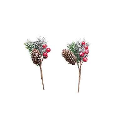 Crafare 20 Pack Artificial Christmas Tree Picks Assorted Red Berry Pine Picks Spray with Pinecones Apples Holly Leaves Winter Holiday Season Déco