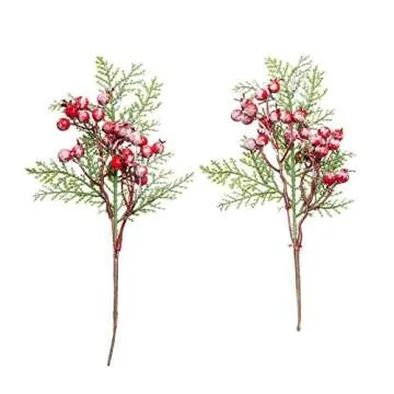 Crafare 20 Pack Artificial Christmas Tree Picks Assorted Red Berry Pine Picks Spray with Pinecones Apples Holly Leaves Winter Holiday Season Déco