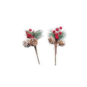 Crafare 20 Pack Artificial Christmas Tree Picks Assorted Red Berry Pine Picks Spray with Pinecones Apples Holly Leaves Winter Holiday Season Déco