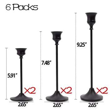 Matte Black Taper Candle Holder Set of 6, Tall Candlestick Holders, Metal Vintage Candle Stickers Lo...