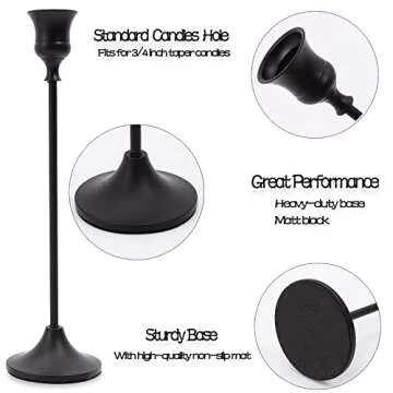 Matte Black Taper Candle Holder Set of 6, Tall Candlestick Holders, Metal Vintage Candle Stickers Long Holder Set, Pillar Decorative Candle Holder Fits 3/4 Inch Candle for Wedding, Dinner, Party…