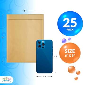 ABC Brown Kraft Bubble Mailer Envelopes 6 x 9 Inch. 25 Pack of Kraft Paper Mail Padded Envelopes Sel...