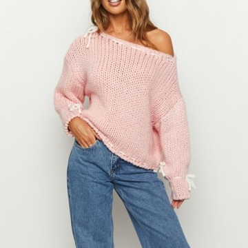 Y2K Lace Up Cable Knit Sweater with Bowtie - Retro Chic