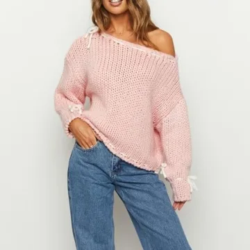 Y2K Lace Up Cable Knit Sweater with Bowtie - Retro Chic