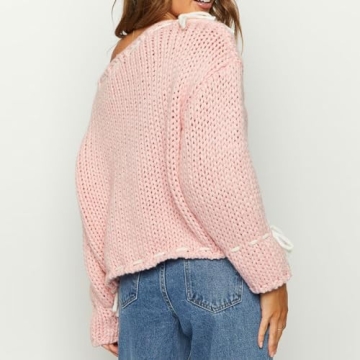 Y2K Lace Up Cable Knit Sweater with Bowtie - Retro Chic