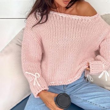 Y2K Lace Up Cable Knit Sweater with Bowtie - Retro Chic