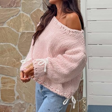 Y2K Lace Up Cable Knit Sweater with Bowtie - Retro Chic