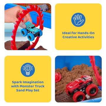 Dazmers Monster Truck Sand Play Set Sensory Kit, Sensory Bins with Lid, 2 Lbs of Sand, Jumps, Crushed Cars and Trucks, Indoor Sensory Bin for 3-4, 5 Year Old, Toddlers Sand Table