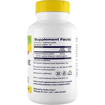 Healthy Origins L-Glutathione (Setria) Reduced, 250 mg - Immune Support Supplement - Collagen & Anti...
