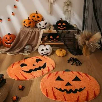 YRXRUS Pumpkin Bathroom Rugs for Happy Halloween, Cute Pumpkin Shaped Rugs, Machine Washable Orange Bath Rugs, Tub Living Bedroom Kitchen Decoration, Area Rugs Gift 22x29 Inch