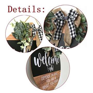 Welcome Door Sign Rustic Home Decor for Front Door Porch Decor Farmhouse Wreath Wall Decor with Euca...