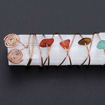 Jovivi 7 Chakra Healing Tumbled Gemstones Copper Wire Wrapped Irregular Selenite Crystal Stick Home/Desk Decor for Anxiety 2.75"-3.54"