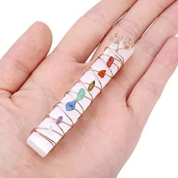 Jovivi 7 Chakra Healing Tumbled Gemstones Copper Wire Wrapped Irregular Selenite Crystal Stick Home/Desk Decor for Anxiety 2.75"-3.54"