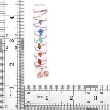 Jovivi 7 Chakra Healing Tumbled Gemstones Copper Wire Wrapped Irregular Selenite Crystal Stick Home/Desk Decor for Anxiety 2.75"-3.54"