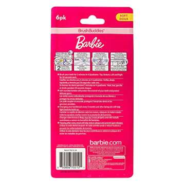 Brush Buddies 6 Pack Barbie Toothbrushes for Kids, Children's Toothbrushes, Soft Bristle Toothbrushes for Kids