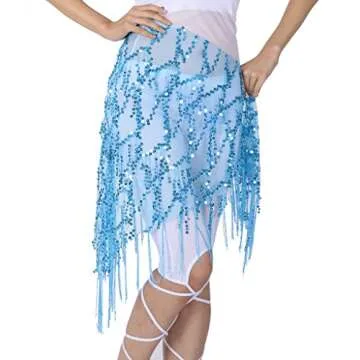 ZLTdream Belly Dance Sequin Triangle Hip Scarf Light Blue