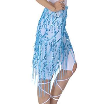 ZLTdream Belly Dance Sequin Triangle Hip Scarf Light Blue