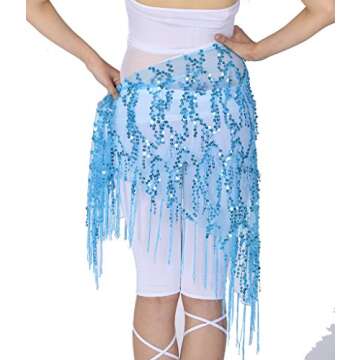 ZLTdream Belly Dance Sequin Triangle Hip Scarf Light Blue