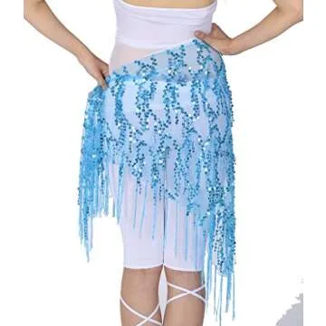 ZLTdream Belly Dance Sequin Triangle Hip Scarf Light Blue