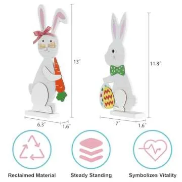 Easter Decorations, DECSPAS 2PCS Wood White Easter Bunny Block Set Easter Decor, Easter Eggs Carrots Elements Easter Decorations Indoor, Easter Decorations for the Home, Mantel, Table, Shelf