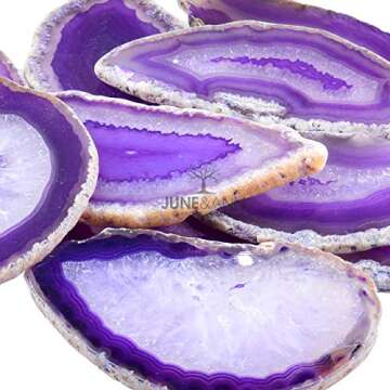 June&Ann Purple Agate Light Table Slices,Large Size,Approx. 3-4inch Length,10 Pcs Irregular Polished Agate Slab Cards Healing Crystals Geode Stones for Home Decoration & Jewelry Making