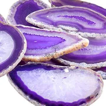June&Ann Purple Agate Light Table Slices,Large Size,Approx. 3-4inch Length,10 Pcs Irregular Polished Agate Slab Cards Healing Crystals Geode Stones for Home Decoration & Jewelry Making