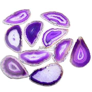 June&Ann Purple Agate Light Table Slices,Large Size,Approx. 3-4inch Length,10 Pcs Irregular Polished Agate Slab Cards Healing Crystals Geode Stones for Home Decoration & Jewelry Making