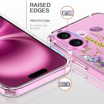 Chic Bicol iPhone 16 Case with Screen Protector, Slim Fit Floral Design for Women 6.1"