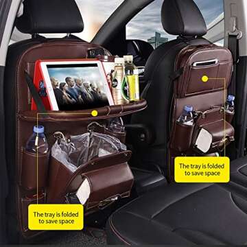Appleya Leather Car Seat Back Organizer Tray Travel Car Storage Organizer Pad Bag with Foldable Tabl...