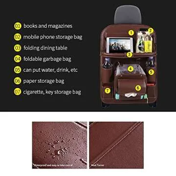 Appleya Leather Car Seat Back Organizer Tray Travel Car Storage Organizer Pad Bag with Foldable Table Car Trash Can Auto Accessories (Color : Beige)