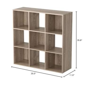 ZenStyle 9 Cube Storage Shelf Organizer, Wooden Bookshelf System Display Cube Shelves Compartments, Customizable W/ 5 Removable Back Panels (Natural)