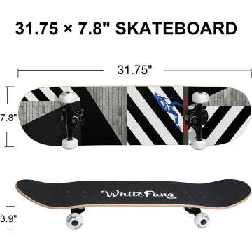 WhiteFang Skateboard for Beginners - 31" Maple Deck