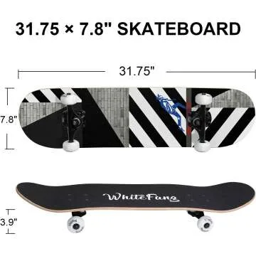 WhiteFang Skateboard for Beginners - 31" Maple Deck