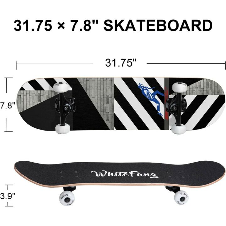 WhiteFang Skateboard for Beginners - 31" Maple Deck