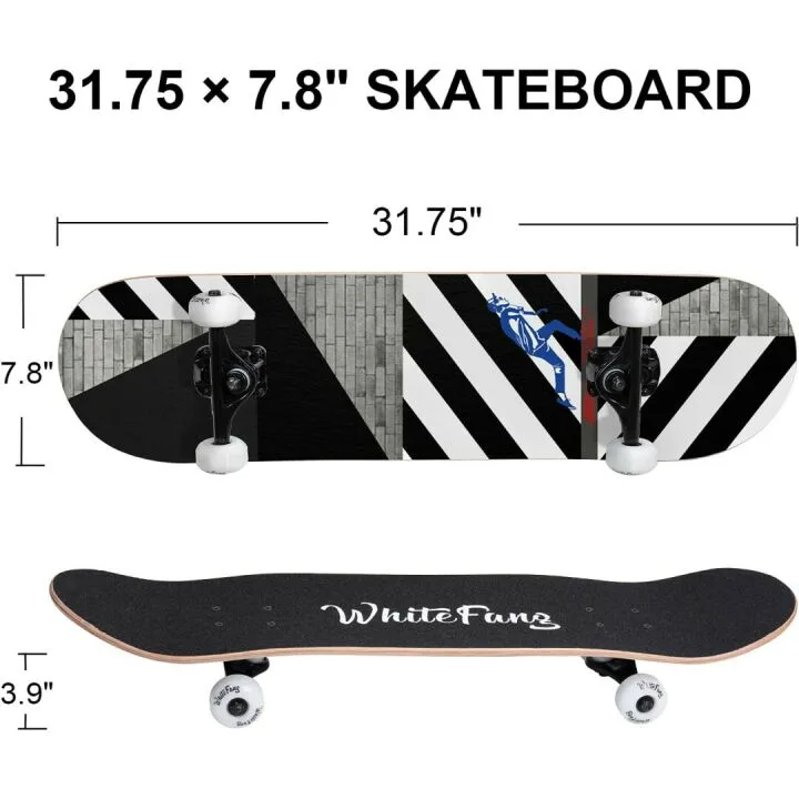 WhiteFang Skateboard for Beginners - 31" Maple Deck
