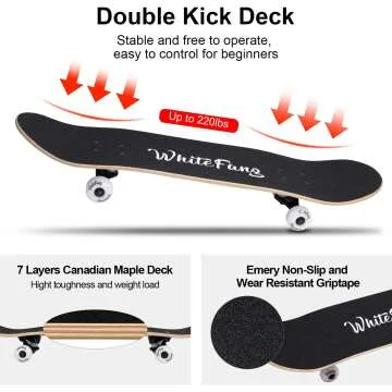 WhiteFang Skateboard for Beginners - 31" Maple Deck