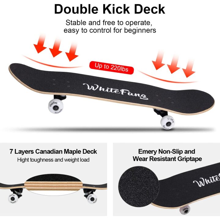 WhiteFang Skateboard for Beginners - 31" Maple Deck