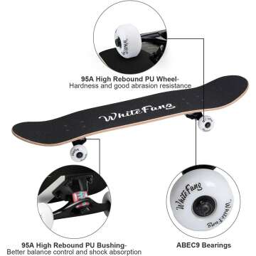 WhiteFang Skateboard for Beginners - 31" Maple Deck