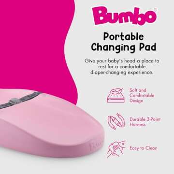 Bumbo Baby Diaper Changing Pad, Wipeable On The Go Mat Changer with Restraint Belt, Pink