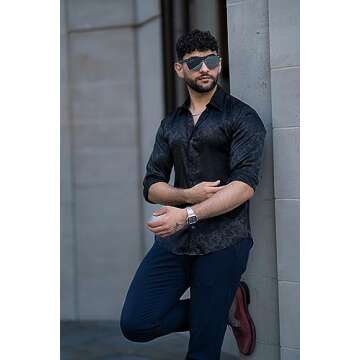 COOFANDY Men's Floral Rose Printed Dress Shirt for Parties and Weddings