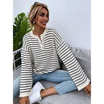 SHENHE Striped Knit Oversized Sweater - Perfect Comfort and Style