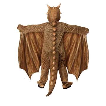 Kids Fantasy Dragon Costume Unisex, Winged Tan Halloween Costume, Ferocious Beast Jumpsuit Large