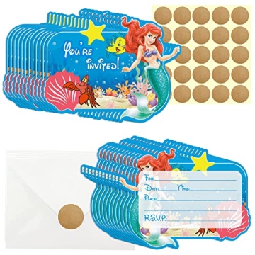 GOGOPARTY 20 Pcs Mermaid Invitation Cards, Birthday Party Invitation Cards With Sticker Labels, 20 E...