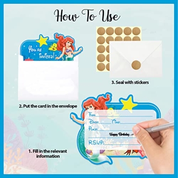 GOGOPARTY Mermaid Birthday Invitation Cards with Envelopes