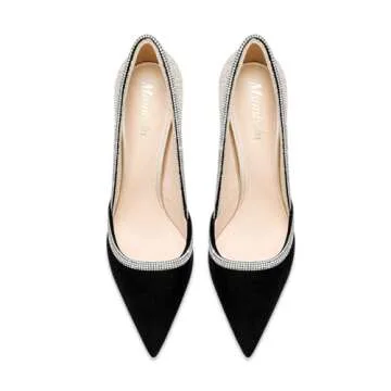 Women's Classic Closed Toe High Heels, Gold Sparkly Rhinestone Pointed Toe Pumps Stiletto Heeled Satin Prom Dress Shoes for Wedding Bridal Party,6