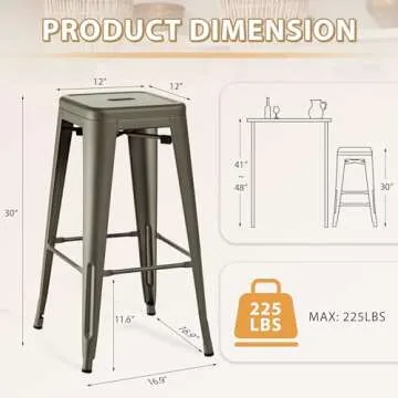 Durable Furmax Metal Bar Stools Set - Stackable & Stylish